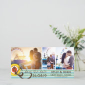 Leuke Retro Tropische Strand Zonsondergang Palmbom Save The Date (Staand voorkant)