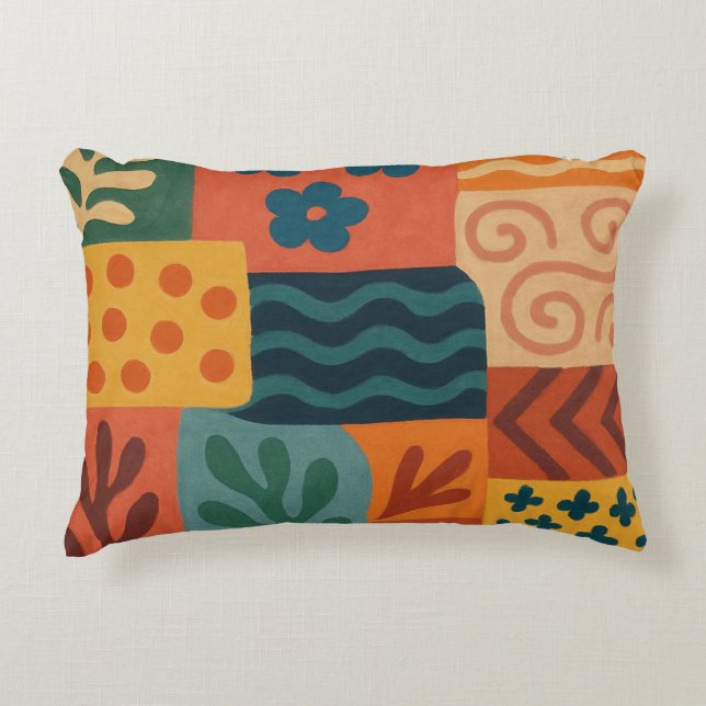 Leuke Retro Tuin Collage Patroon Motief Accent Kussen (Voorkant)