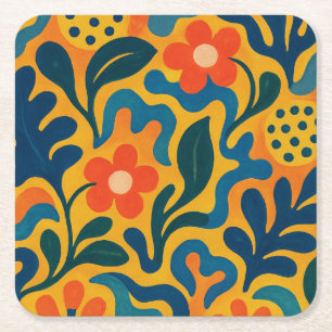 Leuke Retro Tuin Collage Patroon Motief Kartonnen Onderzetters