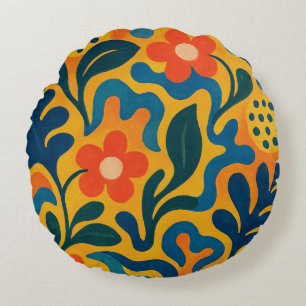 Leuke Retro Tuin Collage Patroon Motief Rond Kussen