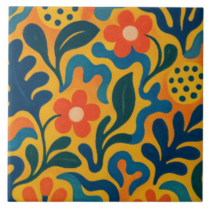Leuke Retro Tuin Collage Patroon Motief Tegeltje