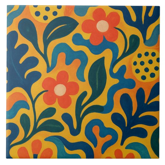 Leuke Retro Tuin Collage Patroon Motief Tegeltje (Voorkant)