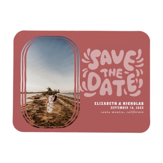 Leuke Retro Typografie Foto Bruiloft Save the Date Magneet (Horizontaal)