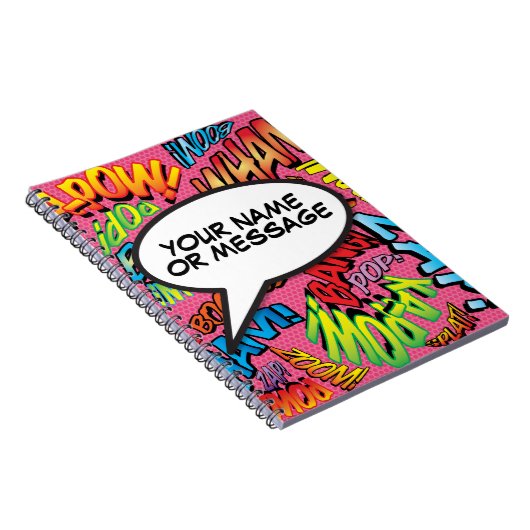 Leuke Retro Uw Bericht Speech Bubble Stripboek Notitieboek (Rechterzijde)