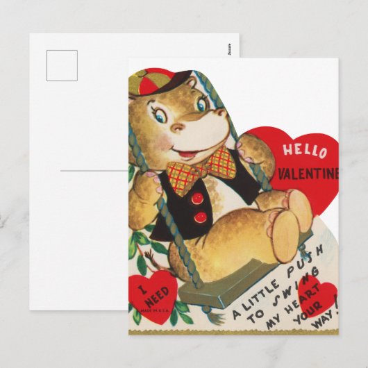 Leuke retro Valentijn nijlpaard Feestdagenkaart (Voorkant / Achterkant)