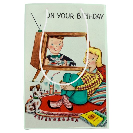 Leuke retro  verjaardag medium cadeauzakje (Voorkant)