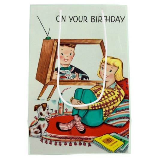 Leuke retro  verjaardag medium cadeauzakje (Achterkant)