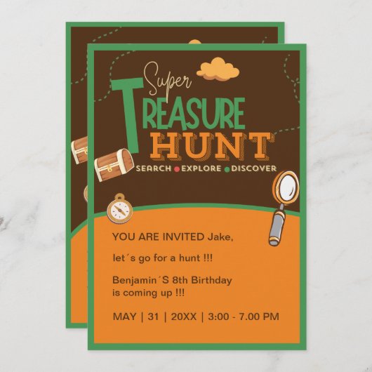 Leuke retro verjaardagsschattenjacht kaart (Voorkant / Achterkant)