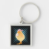 Leuke Retro Vibes Chick Blowing Bubblegum Zwart Sleutelhanger (Voorkant)