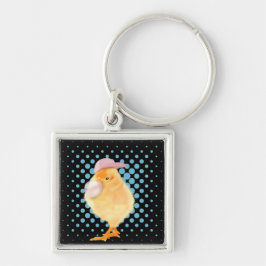 Leuke Retro Vibes Chick Blowing Bubblegum Zwart Sleutelhanger
