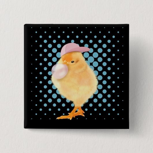 Leuke Retro Vibes Chick Blowing Bubblegum Zwart Vierkante Button 5,1 Cm (Voorkant)