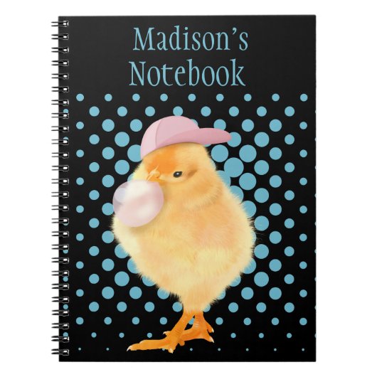 Leuke Retro Vibes Chick Blowing Roze Bubblegum Notitieboek (Voorkant)