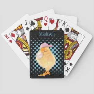 Leuke Retro Vibes Chick Blowing Roze Bubblegum Pokerkaarten