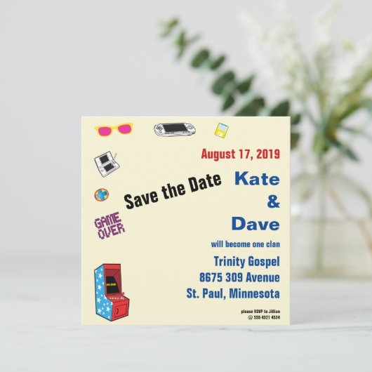 Leuke Retro Video Gamer 🎮💍 Trouwen Save The Date (Staand voorkant)