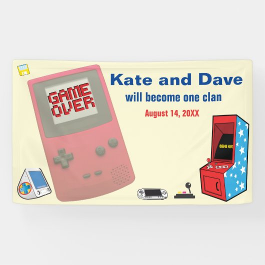 Leuke Retro Video Gamer 🎮 Trouwen Spandoek (Horizontaal)