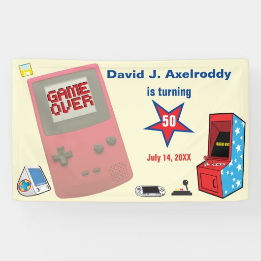 Leuke Retro Videospeler 🎮 50e Verjaardag Spandoek (Horizontaal)