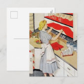 Leuke retro vintage schoonmaakster feestdagenkaart (Voorkant / Achterkant)