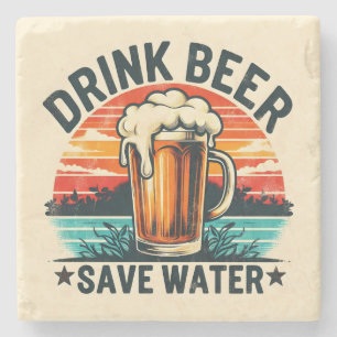 Leuke Retro Vintage Zonsondergang Bier Stenen Onderzetter