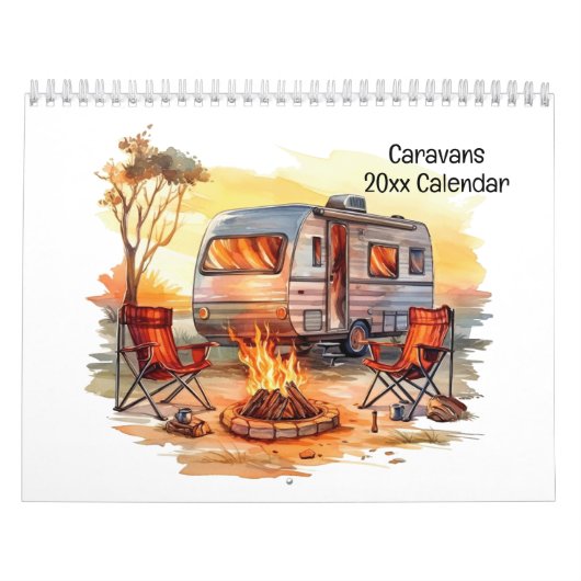Leuke retro Waterverf stijl caravans Kalender (Hoes)