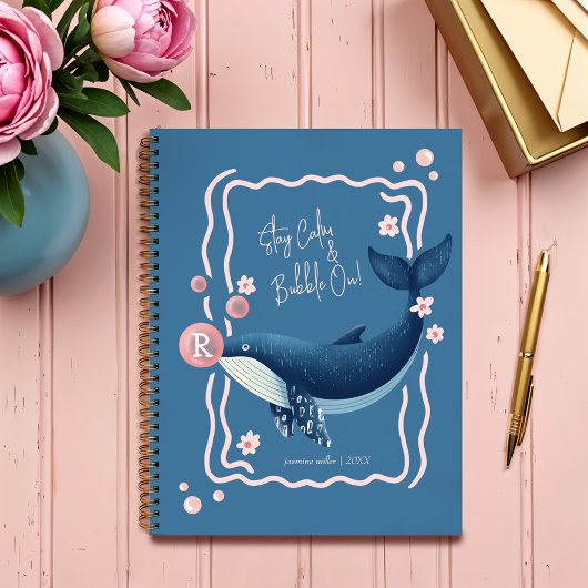 Leuke Retro Wavy Blauwe Walvis Roze Gum Bubbles Planner