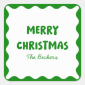 Leuke Retro Wavy Green Trendy Custom Chic Kerstmis Vierkante Sticker (Voorkant)