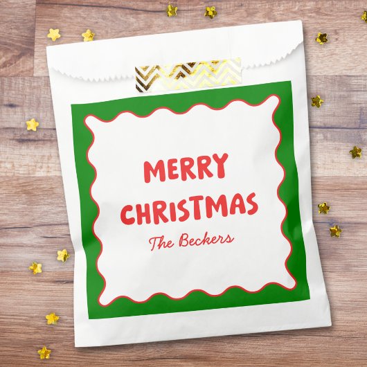 Leuke Retro Wavy Rood en Groen Custom Chic Kerstmi Bedankzakje
