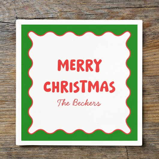 Leuke Retro Wavy Rood en Groen Custom Chic Kerstmi Servet