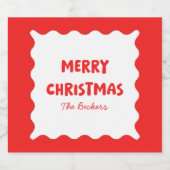 Leuke Retro Wavy Rood en Wit Custom Chic Kerstmis Sparkling Wijnetiket (Enkel label)