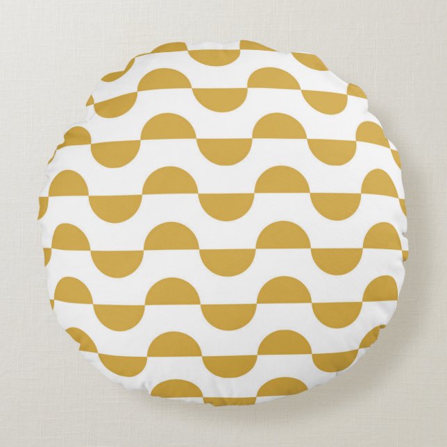 Leuke Retro Wavy Semi Circle Geel Rond Kussen (Voorkant)