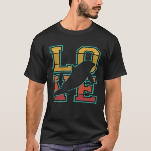 Leuke retro zonsondergang Ik hou van dolfijn idee  T-shirt (Voorkant)