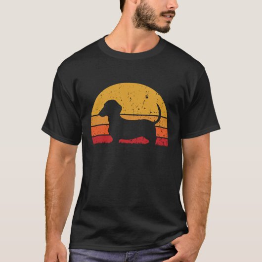 Leuke retro zonsondergang teckel t-shirt (Voorkant)