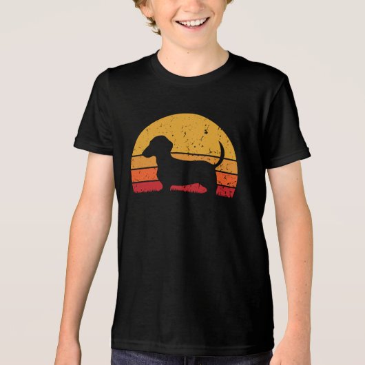 Leuke retro zonsondergang teckel Tri-Blend shirt (Voorkant)