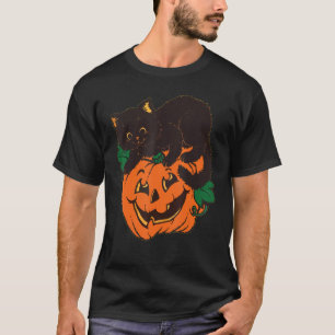 Leuke Retro Zwarte Kat Pompoen Herfst Halloween Ka T-shirt