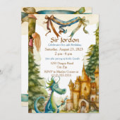 Leuke ridder drakenburcht verjaardagsfeestje Kinde Kaart (Voorkant / Achterkant)