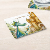 Leuke ridder drakenburcht verjaardagsfeestje Kinde Kartonnen Onderzetters (Schuin)