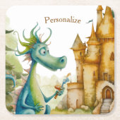 Leuke ridder drakenburcht verjaardagsfeestje Kinde Kartonnen Onderzetters (Voorkant)