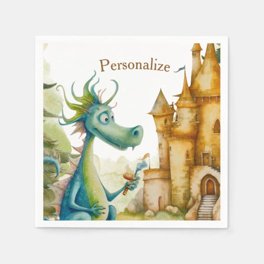 Leuke ridder drakenburcht verjaardagsfeestje Kinde Servet (Voorkant)