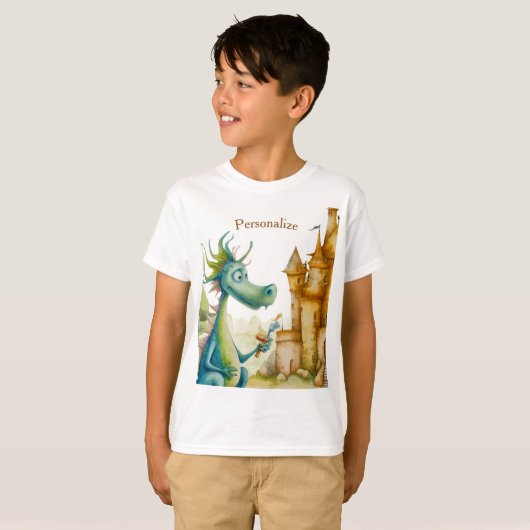 Leuke ridder drakenburcht verjaardagsfeestje Kinde T-shirt (Voorkant volledig)