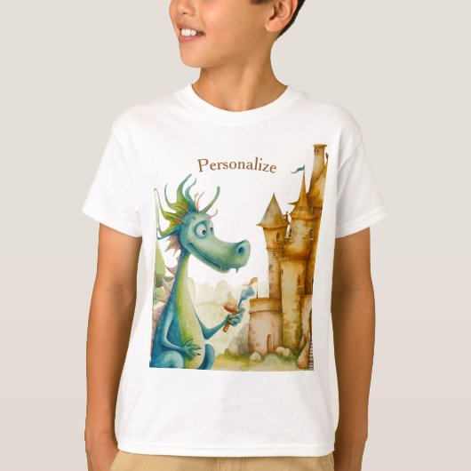 Leuke ridder drakenburcht verjaardagsfeestje Kinde T-shirt (Voorkant)