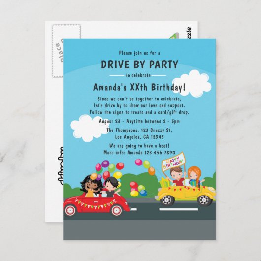 Leuke rij langs verjaardagsparadefeestje briefkaart (Voorkant / Achterkant)