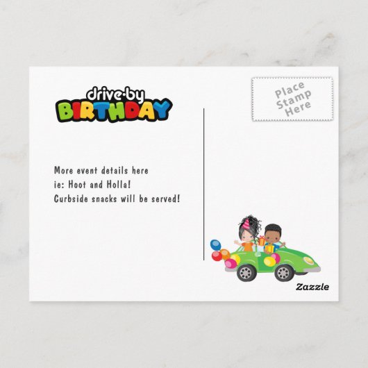 Leuke rij langs verjaardagsparadefeestje briefkaart (Achterkant)