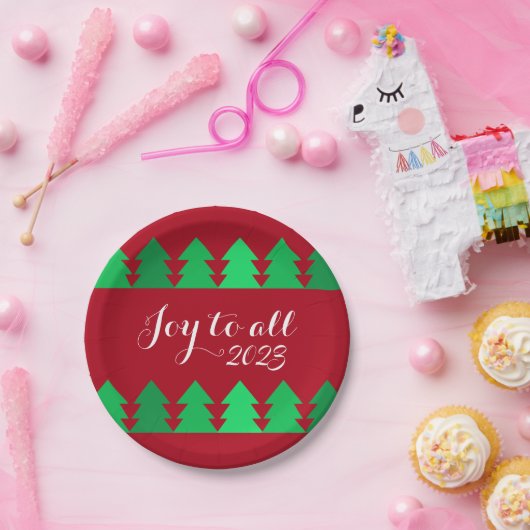 Leuke Rijen van Groene Kerstbomen Vreugde Aangepas Papieren Bordje (Feest)