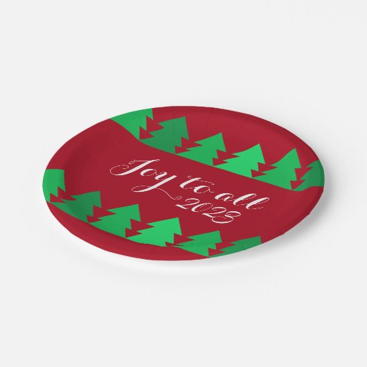 Leuke Rijen van Groene Kerstbomen Vreugde Aangepas Papieren Bordje (Gekanteld)