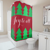 Leuke Rijen van Groene Kerstbomen Vreugde Rood Douchegordijn (In situ)