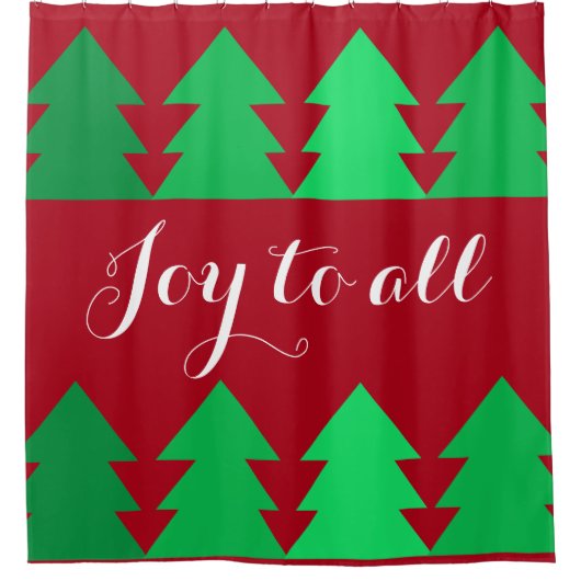 Leuke Rijen van Groene Kerstbomen Vreugde Rood Douchegordijn (Voorkant)