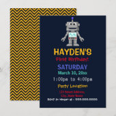 Leuke Robot Eerste Verjaardagsfeest Uitnodiging (Voorkant / Achterkant)