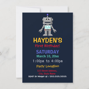 Leuke Robot Eerste Verjaardagsfeest Uitnodiging