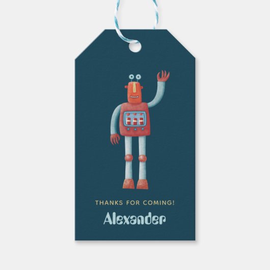 Leuke Robot Kids Verjaardagsfeestje Bedankt Favor Cadeaulabel (Voorkant)