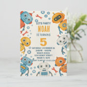 Leuke Robot Verjaardag Uitnodiging voor Kinderen (Staand voorkant)