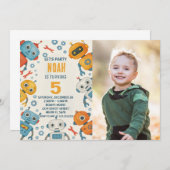 Leuke Robot Verjaardag Uitnodiging voor Kinderen m (Voorkant / Achterkant)